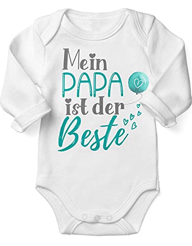 miKalino Babybody mit Spruch für Jungen Mädchen Unisex Langarm Mein Papa ist der Beste | handbedruckt in Deutschland, Farbe:weiss, Grösse:74 von miKalino