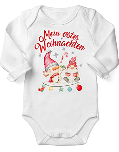 miKalino Babybody mit Spruch für Jungen Mädchen Unisex Langarm Mein erstes Weihnachten | handbedruckt in Deutschland, Farbe:weiss, Grösse:56 von miKalino