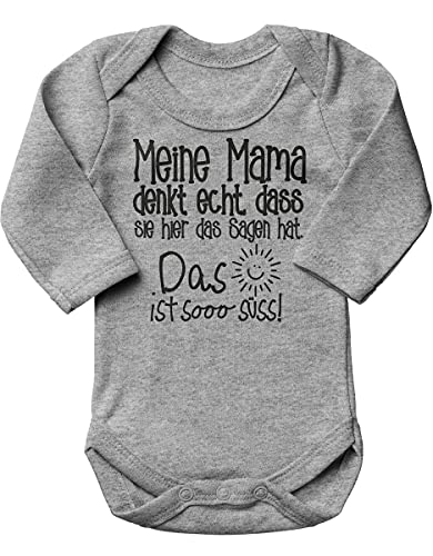 miKalino Babybody mit Spruch für Jungen Mädchen Unisex Langarm Meine Mama denkt echt | handbedruckt in Deutschland | Handmade with love, Farbe:heather, Grösse:56 von miKalino