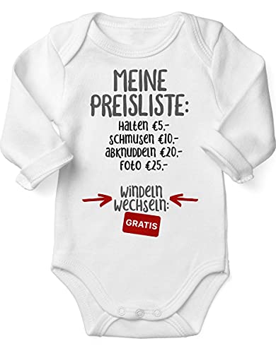 miKalino Babybody mit Spruch für Jungen Mädchen Unisex Langarm Meine Preisliste | handbedruckt in Deutschland, Farbe:weiss, Grösse:56 von miKalino