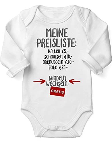 miKalino Babybody mit Spruch für Jungen Mädchen Unisex Langarm Meine Preisliste | handbedruckt in Deutschland, Farbe:Weiss, Grösse:62 von miKalino