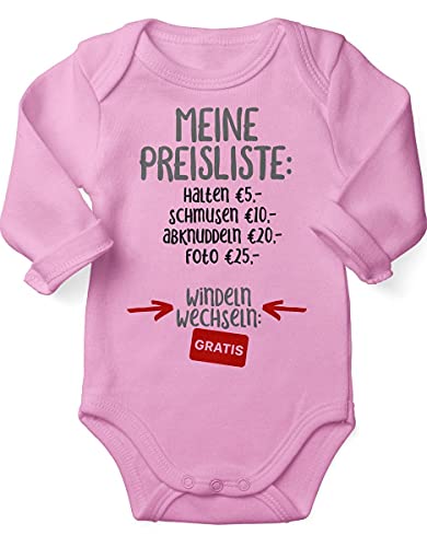 miKalino Babybody mit Spruch für Jungen Mädchen Unisex Langarm Meine Preisliste | handbedruckt in Deutschland, Farbe:rosa, Grösse:56 von miKalino