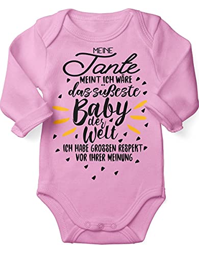 miKalino Babybody mit Spruch für Jungen Mädchen Unisex Langarm Meine Tante meint ich wäre das süßeste Baby der Welt | handbedruckt in Deutschland | Handmade with love, Farbe:rosa, Grösse:74 von miKalino