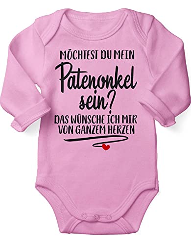 miKalino Babybody mit Spruch für Jungen Mädchen Unisex Langarm Möchtest du mein Patenonkel sein | handbedruckt in Deutschland | Handmade with love, Farbe:rosa, Grösse:86-92 von miKalino