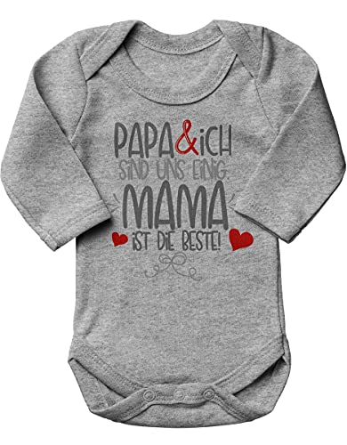 miKalino Babybody mit Spruch für Jungen Mädchen Unisex Langarm Papa & ich sind uns einig Mama ist die Beste | handbedruckt in Deutschland, Farbe:heather, Grösse:68 von miKalino