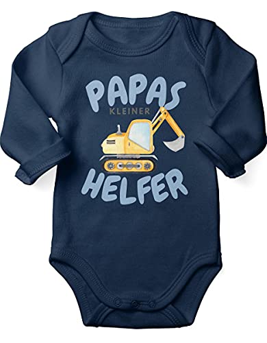 miKalino Babybody mit Spruch für Jungen Mädchen Unisex Langarm Papas kleiner Helfer v2 | handbedruckt in Deutschland, Farbe:navy, Grösse:56 von miKalino