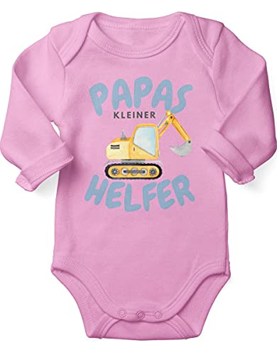 miKalino Babybody mit Spruch für Jungen Mädchen Unisex Langarm Papas kleiner Helfer v2 | handbedruckt in Deutschland, Farbe:rosa, Grösse:62 von miKalino