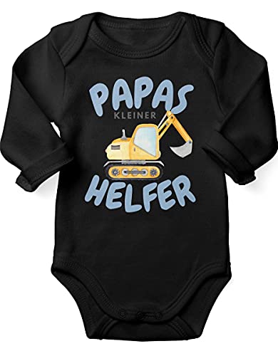 miKalino Babybody mit Spruch für Jungen Mädchen Unisex Langarm Papas kleiner Helfer v2 | handbedruckt in Deutschland, Farbe:schwarz, Grösse:68 von miKalino