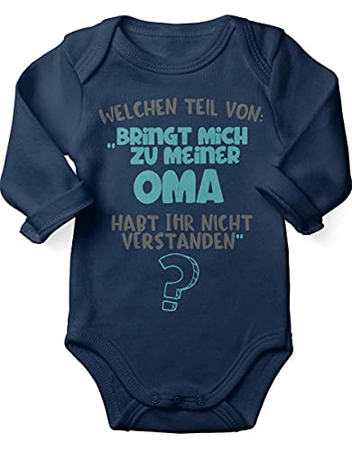 miKalino Babybody mit Spruch für Jungen Mädchen Unisex Langarm Welchen Teil von Bringt mich zu meiner Oma | handbedruckt in Deutschland, Farbe:navy, Grösse:62 von miKalino