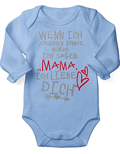 miKalino Babybody mit Spruch für Jungen Mädchen Unisex Langarm Wenn ich sprechen könnte würde ich sagen: Mama ich liebe Dich | handbedruckt in Deutschland |, Farbe:sky, Grösse:56 von miKalino