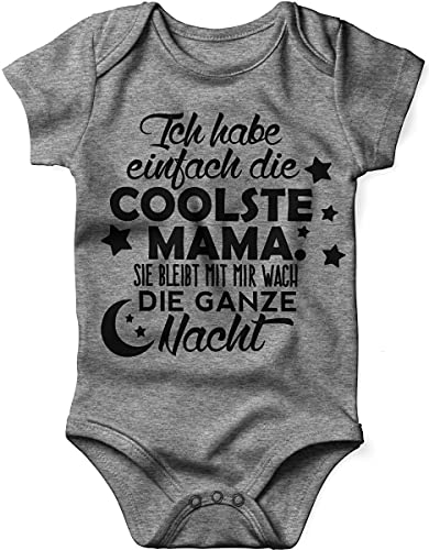 miKalino Babybody mit Spruch für Jungen Mädchen Unisex kurzarm Ich habe einfach die coolste Mama | handbedruckt in Deutschland | Handmade with love, Farbe:heather, Grösse:86-92 von miKalino