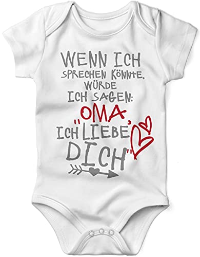 miKalino Babybody mit Spruch für Jungen Mädchen Unisex kurzarm Wenn ich sprechen könnte würde ich sagen: Oma ich liebe Dich | handbedruckt | Handmade with love, Farbe:weiss, Grösse:56 von miKalino