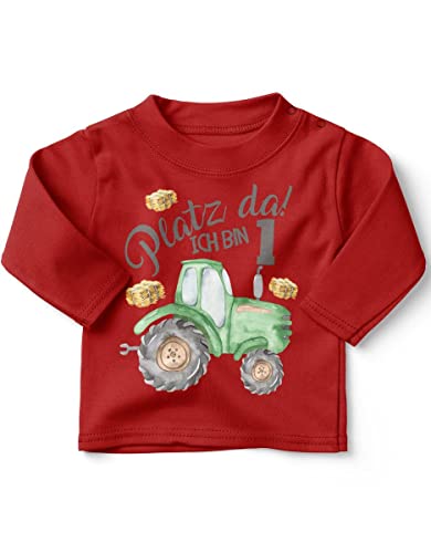 miKalino Jungen Kinder T-Shirt Langarm mit Spruch - Longsleeve mit Spruch für Kinder 1 Jahr mit Traktor - Kinder Langarm Shirt Baumwolle - Kinder T-Shirt lang - Geschenk, Farbe:rot, Grösse:80-86 von miKalino