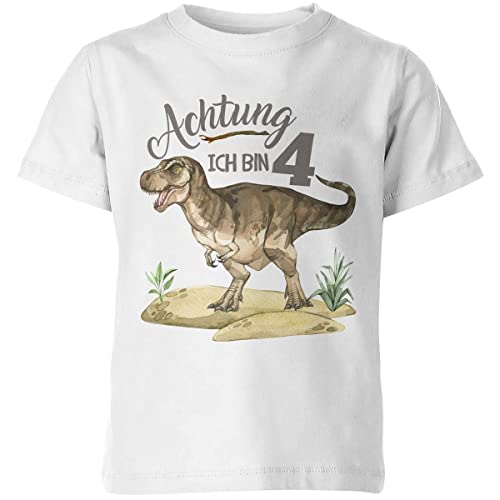 miKalino Kinder T-Shirt Achtung ich Bin 4 - T-Rex Kurzarm Shirt für Jungen und Mädchen | Geschenkidee, Farbe:Weiss, Grösse:116 von miKalino