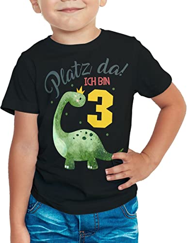 miKalino Kinder T-Shirt Platz Da ich Bin DREI 3 Dinosaurier mit Krone Kurzarm Shirt für Jungen und Mädchen | Geschenkidee, Farbe:schwarz, Grösse:116 von miKalino