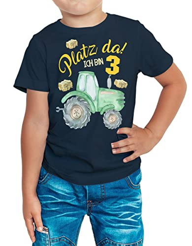 miKalino Kinder T-Shirt Platz Da ich Bin DREI 3 Traktor Kurzarm Shirt für Jungen und Mädchen | Geschenkidee, Farbe:Navy, Grösse:104 von miKalino