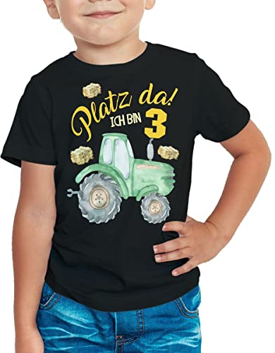 miKalino Kinder T-Shirt Platz Da ich Bin DREI 3 Traktor Kurzarm Shirt für Jungen und Mädchen | Geschenkidee, Farbe:schwarz, Grösse:104 von miKalino