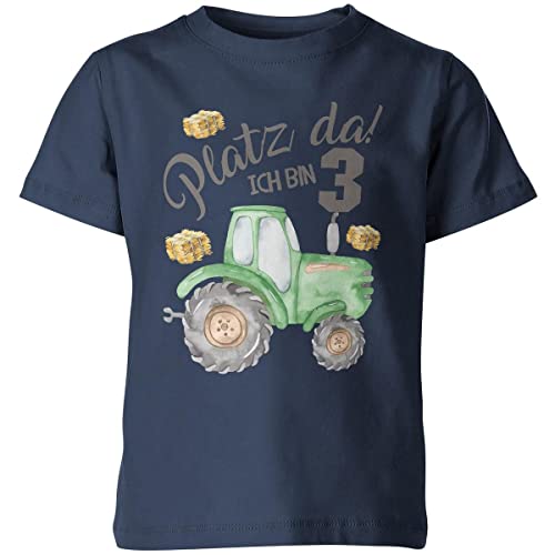 miKalino Kinder T-Shirt Platz da ich Bin 3 Traktor | Kurzarm Shirt für Jungen und Mädchen | Geschenkidee, Farbe:Navy, Grösse:104 von miKalino