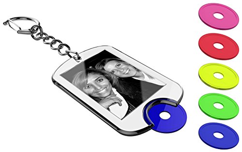 Schlüsselanhänger mit farbig sortierten Einkaufswagen-Chips zum selber machen (5 Stk.) inkl. Druckbögen zum gestalten mit Foto, Namen, Bild von mia mai Buttons