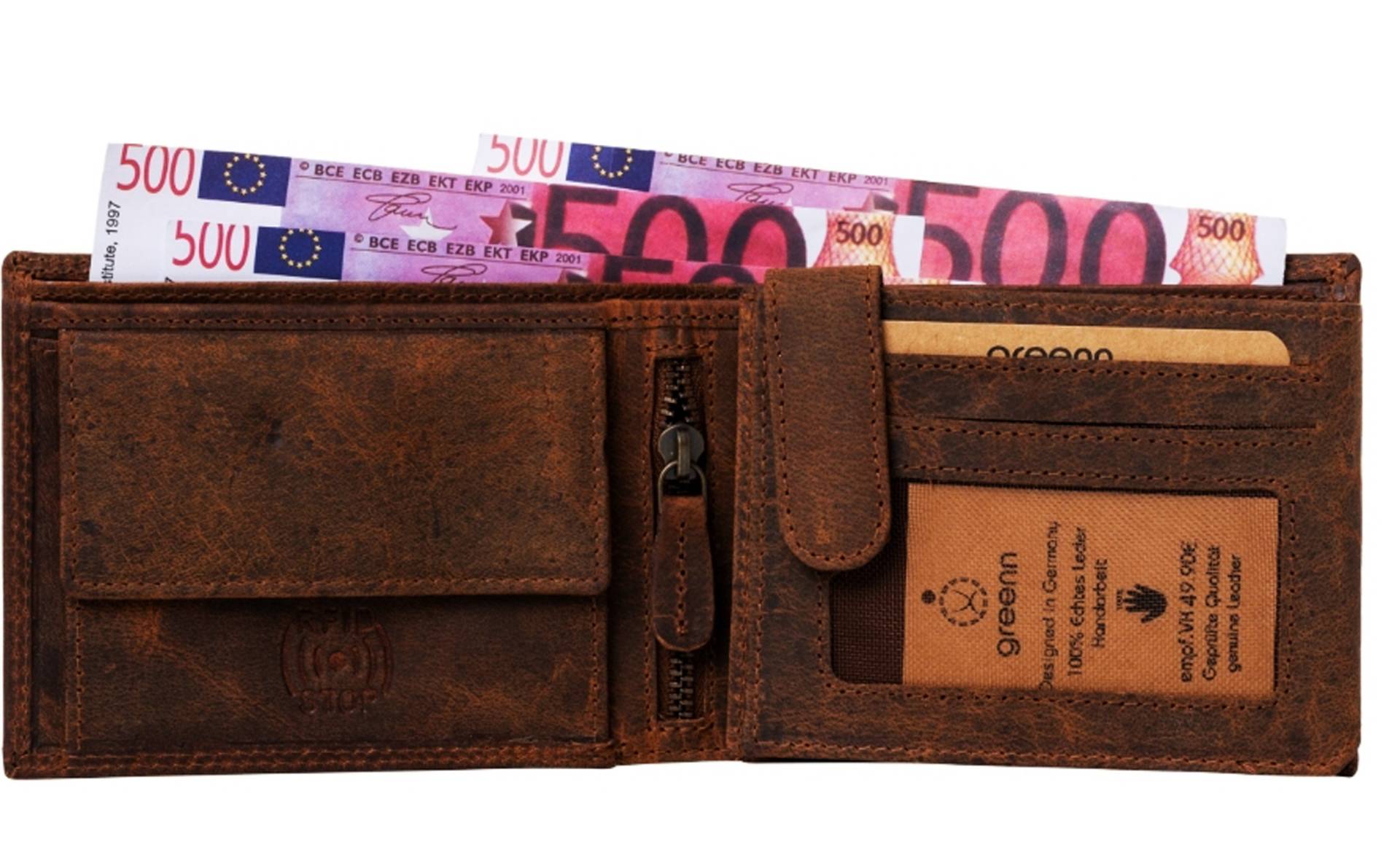 Greenn Rfid Linkshänder Geldbörse, Portemonnaie, Verschiedene Modele, Echtes Leder, Doppelnaht, Scheinfächer Ausleder von mialaden