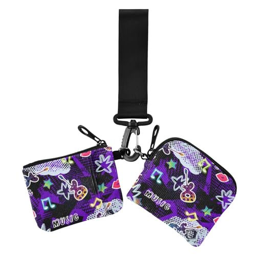 1970er Jahre Disco Retro Musik Lila Damen Kartenhüllen Kleingeldhalter Niedlich Mode Karten Organizer Geldbörse mit Handgelenkschlaufe für Damen Mädchen 1970er Jahre Disco Retro Musik Lila Modern, von miaozhen