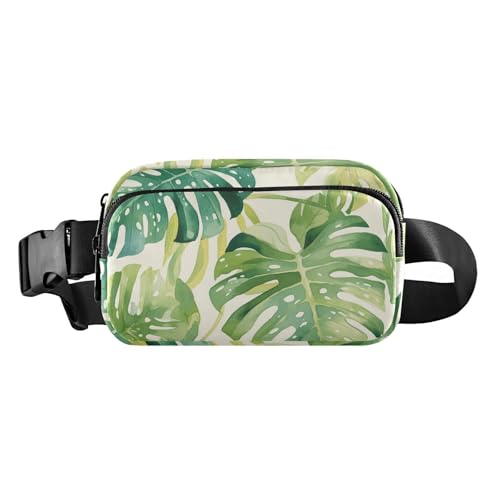 Aquarell Monstera Deliciosa Blätter Mehr Grün Perle Weiß Mode Crossbody Tasche Anti-Diebstahl Taille Pack für Frauen Männer Große Kapazität mit Verstellbaren Gürtel für Reise Einkaufen Laufen Bolsa,, von miaozhen