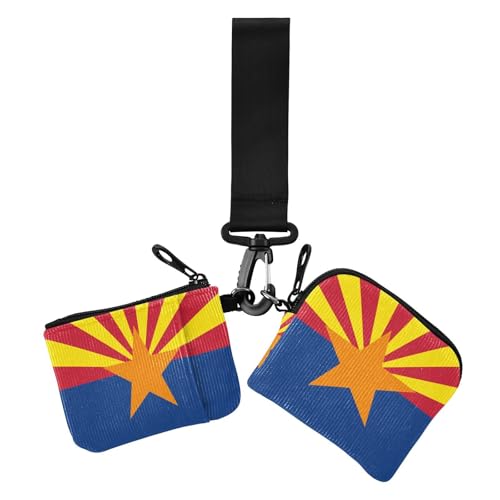 Arizona Staatsflagge Az Blau Rot Damen Münzgeldbörsen Kartenetuis Klein Abnehmbare Kleingeld Geldbörse Schlüsselhalter mit Reißverschlusstasche für Mädchen 2 Stück Geldbörse para tarjetas de mujer von miaozhen