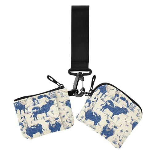 Art Cartoon Kuh Dunkelblau Damen Dual Wallets Busniess Kartenetuis Kompakte Größe Reißverschluss Münzbörse Geldbörse Geldbörse Geldbörse mit Handgelenkschlaufe für Mädchen 2 Packungen, Kunst Cartoon von miaozhen