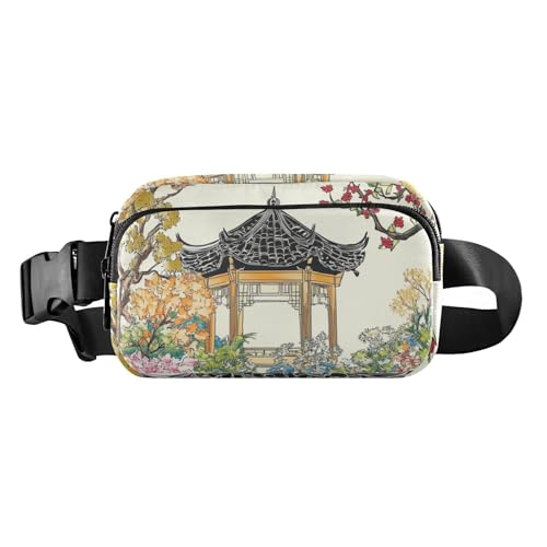 Bauchtasche im chinesischen Stil, modisch, für Damen und Herren, großes Fassungsvermögen, mit verstellbarem Gurt, für Reisen, Laufen, Wandern, Bulto de Cintura Para, chinesischer Stil, modern, Garten von miaozhen