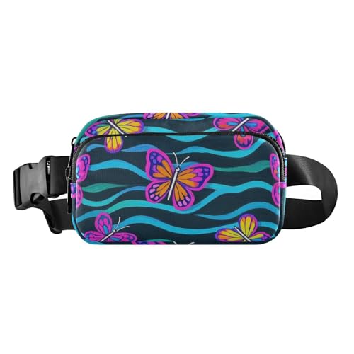 Bauchtasche mit fluoreszierenden Schmetterlingen und Wellen für Damen und Herren, multifunktionale Bauchtasche mit verstellbarem Gurt für Reisen, Laufen, Wandern, Mariconeras de cintura para,, Bauchtasche mit fluoreszierenden Schmetterlingen und Wellen für Damen und Herren, multifunktionale Bauchtasche mit verstellbarem Gurt für Reisen, Laufen, Wandern, Mariconeras de cintura para,, von miaozhen