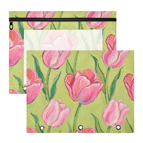 Binder-Bleistiftbeutel, tragbar, 3 Ringe, Tasche für A4-Papier, Briefe, 2 Stück, Lehrerklasse, rosa Tulpen, Ölgemälde, estuche para lapices Binder-Bleistiftbeutel, tragbar, 3 Ringe, Tasche für A4-Papier, Briefe, 2 Stück, Lehrerklasse, rosa Tulpen, Ölgemälde, estuche para lapices von miaozhen