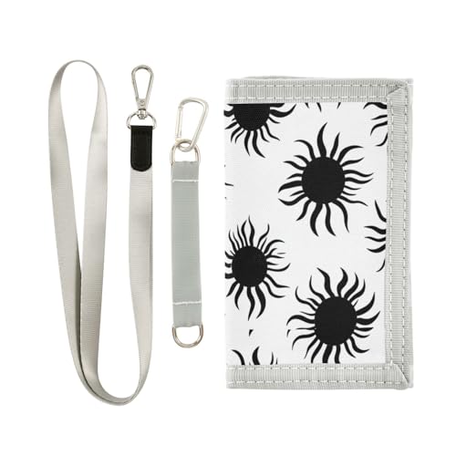 Black Sun White dreifach gefaltete Geldbörsen für Herren für Damen, robuste Herren-Geldbörse mit Umhängeband, Cartera Para Hombre, Schwarz, Sonnenweiß, 1 size von miaozhen