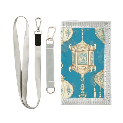 Blaue und goldene Retro-Lichter-Geldbörsen für Herren und Damen, trendige, leichte Geldbörse, schmal, mit Umhängeband, Billetera Tarjetero para hombre, Blaue und goldene Retro-Lichter, 1 size von miaozhen