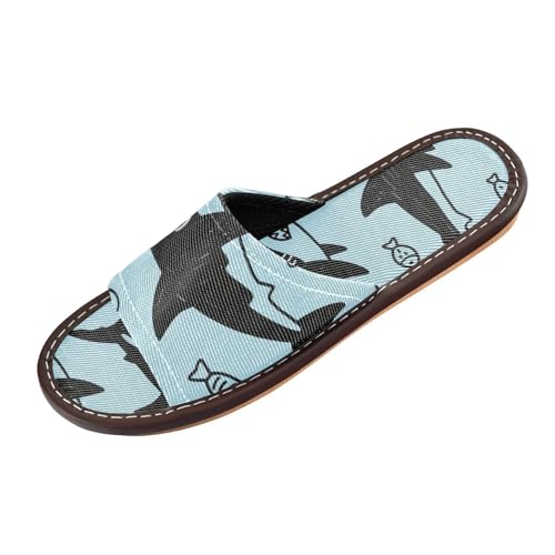 Blue Ocean Shark Fish Duschpantoffeln für den Innenbereich, atmungsaktiv, gemütlich, individueller Druck, Strandsandalen für Pool, Hotel, Reise, Mokassine, Para Mujer, Blue Ocean Shark Fish Black, 35 von miaozhen