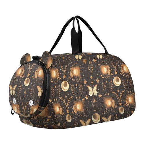 Boho Schmetterling Mond kleine Turnbeutel mit Schuhfach Multifunktionale Handgepäcktasche Weekender Tasche für Jungen und Mädchen bolso de para hombre, Boho, Schmetterling, Mond, Modern von miaozhen