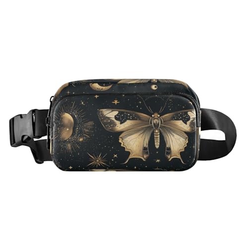 Boho-Umhängetasche mit Schmetterlingsmotiv, Schwarz / Gold, niedlich, für Damen und Herren, großes Fassungsvermögen, mit verstellbarem Riemen, für Shopping, Sport, Arbeit, Bolsas de Cintura para Boho-Umhängetasche mit Schmetterlingsmotiv, Schwarz / Gold, niedlich, für Damen und Herren, großes Fassungsvermögen, mit verstellbarem Riemen, für Shopping, Sport, Arbeit, Bolsas de Cintura para von miaozhen