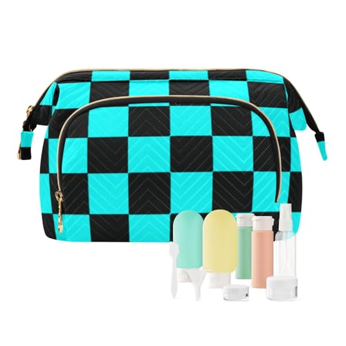Buffalo Plaid Karo Schwarz Cyan Kosmetik Make-up Tasche Tragbare Kleingeld Geldbörse für Frauen Reise monedero pequeno para mujer, Buffalo Plaid Karo Schwarz Cyan, Modern von miaozhen