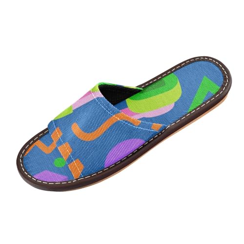 Bunte Retro-Kopfhörer mit geometrischen Formen, Spa-Sandale, für den Innenbereich, atmungsaktiv, weich, personalisierbar, offener Zehenbereich, Pantoffeln, für Flugzeuggäste, Party, Zapatos Cómodos von miaozhen