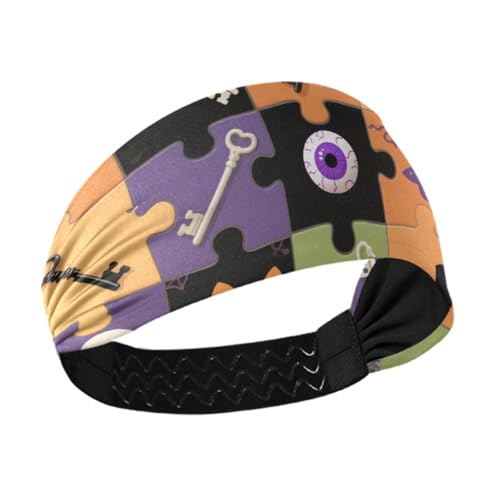 Buntes Halloween-Puzzle mit Totenkopf-Schlägern, rutschfest? Stirnbänder, dehnbar, Schweiß für Fußball, Fitnessstudio, Workout, Radfahren, cintillos de pelo para mujeres von miaozhen