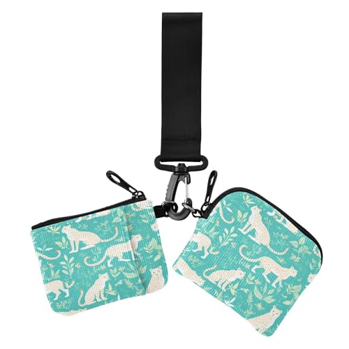 Cartoon Dschungel Gepard Türkis Damen Münze Brieftasche Kartenhalter Mini Mode Kartenhalter mit Reißverschluss für Mädchen 2er-Pack monedero para tarjetas de credito, Cartoon Dschungel Gepard Türkis von miaozhen
