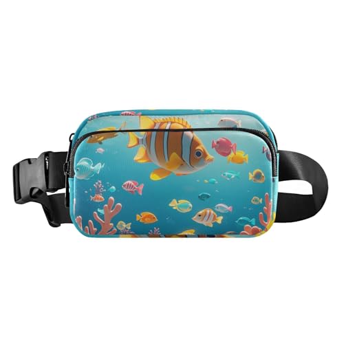 Cartoon Niedliche Bunte Fisch Koralle Stilvolle Crossbody Tasche Anti-Diebstahl Hüft-Niere für Frauen Männer wasserdicht mit verstellbaren Trageriemen Laufen Wandern mandiles para mujer de, Cartoon von miaozhen