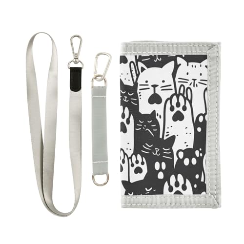 Cartoon-Stil, niedliches Tier, Katzenpfote, dreifach gefaltet, dünn, für Männer und Frauen, einzigartige, lässige Geldbörse für Männer mit Umhängeband, Billetera minimalista para hombre, Cartoon-Stil von miaozhen