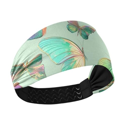 Dreamy Butterfly Green Art Feuchtigkeitsableitendes Damen-Stirnband, elastische Schweißbänder für Yoga, Make-up, Workout, den täglichen Gebrauch, Zubehör für Cabello de Mujer von miaozhen