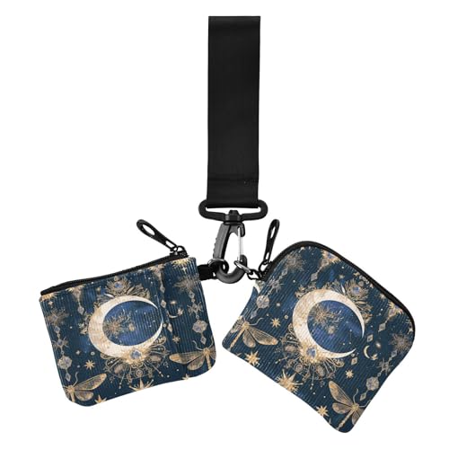 Dunkelblauer Mond Boho Damen Kleingeldbörse Kartenetuis Niedlich Mode Armband Geldbörse Schlüsselhalter mit Reißverschlusstasche für Mädchen 2 Packungen Para Meter Tarjetas de credito, Dunkelblauer von miaozhen