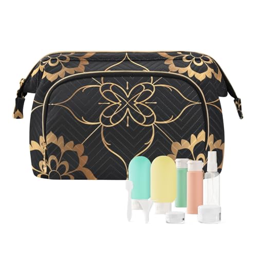 Elegante Reisetasche mit goldener Blume für Damen, wasserdicht, Make-up-Tasche für Reisen, Kosmetik, Mondero Pequeno para mujer, Elegante goldene Blume, schwarz, Modern von miaozhen