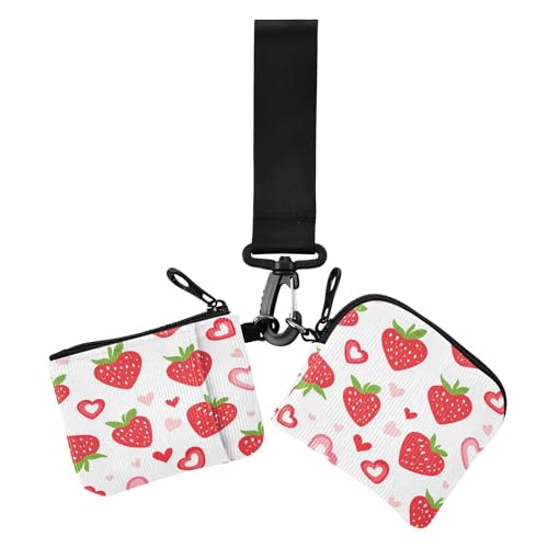 Erdbeer-Landhausstil Valentinstag Damen Münzgeldbörse Kartenhalter Minimalistisch Damen Geld Organizer mit Schlüsselanhänger für Reisen 2 Packungen Mujer Para Tarjetas, Erdbeer-Landhausstil von miaozhen