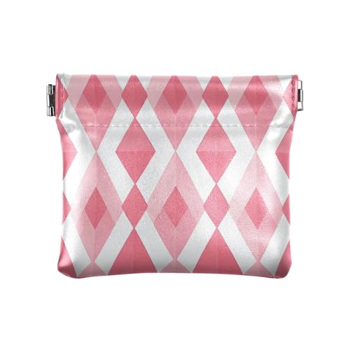 Fashion Peach Red Rhombus PU Leather Small Coin Purse Waterproof Mini Change Wallet Coin Pocket for Ladies monederos pequenos de mujer, Modisches, pfirsichrotes Rautenmuster, 1 size von miaozhen