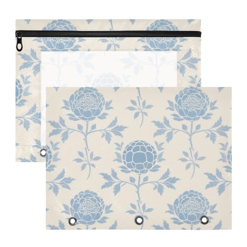 Federmäppchen, Mehrzwecktasche mit 3 Löchern, für A4-Papier, Briefe, 2 Stück, Studenten, College-Zubehör, staubige blaue Blume, schöne Cartuchera para lapices von miaozhen