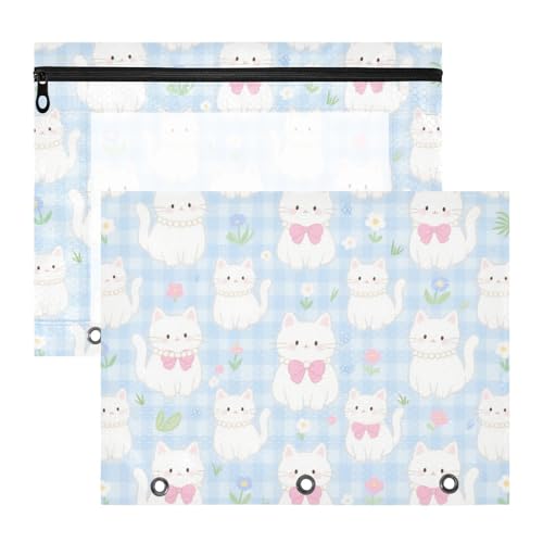 Federmäppchen, Mehrzwecktasche mit 3 Löchern, für A4-Papier, Briefe, 2 Stück, Studenten, Kunstbedarf, Aufbewahrung, niedliche Cartoon-weiße Katzen, Gingham-Muster, Para Lapices Federmäppchen, Mehrzwecktasche mit 3 Löchern, für A4-Papier, Briefe, 2 Stück, Studenten, Kunstbedarf, Aufbewahrung, niedliche Cartoon-weiße Katzen, Gingham-Muster, Para Lapices von miaozhen