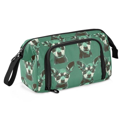 Federmäppchen für die Schule, großes Fassungsvermögen, großes Federmäppchen mit Schlitz, Federmäppchen für Erwachsene, für Herren, Büro, niedlicher grüner Chihuahua, Hund, Cartucheras para mujer, von miaozhen